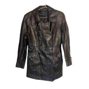 Womens Dark Brown Double Breasted Leather Trench coat Jacket